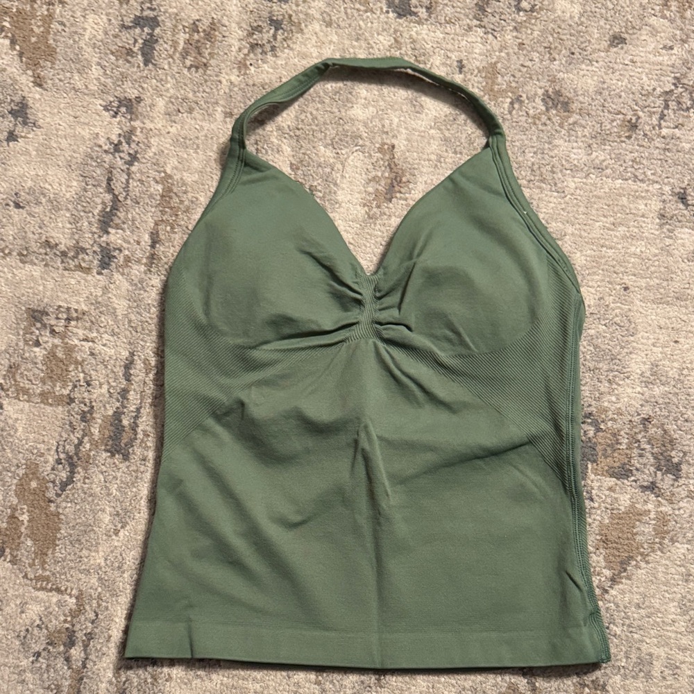 Elegant Olive Halter Neck Tank Top